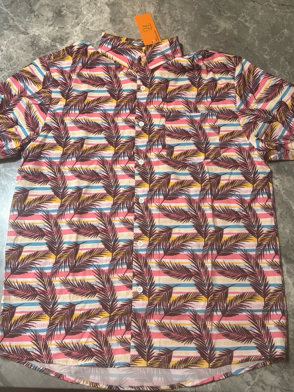 JM Collection Short-Sleeve Button-Down Shirt in Pink, Blue, Yellow, Brown